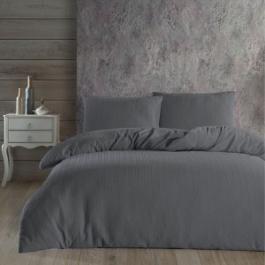 Lenjerie de pat gri, model jacquard creponat, Nazenin Home, 100% bumbac.