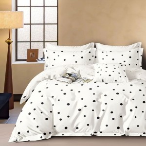 Lenjerie percale albă cu buline negre, bumbac 100%, pat dublu