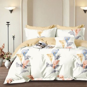 Lenjerie pat percale bumbac 100% cu flori de cală în nuanțe pastel pe fundal crem