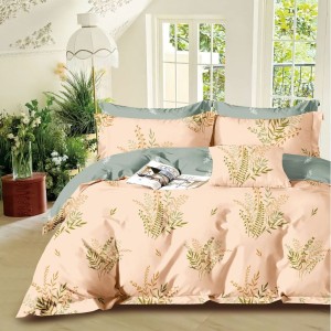 Lenjerie pat percale bumbac 100% cu plante stilizate pe fundal piersiciu