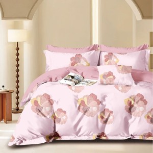 Lenjerie pat bumbac 100% percale cu flori roz pe fundal roz pal