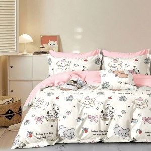 Lenjerie percale bumbac 100% cu imprimeu modern și căței, 4 piese
