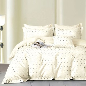 Lenjerie crem cu buline negre fine, din bumbac 100% percale, fabricata in Romania
