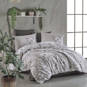 Lenjerie de pat dublu din satin de lux cu design floral, model Paredes