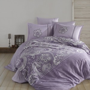 Lenjerie de pat Pellini V2 satinată de lux, model paisley violet, bumbac 100%