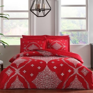 Lenjerie pat TAC Aira roșu satin de lux, design sofisticat cu detalii albe, bumbac 100% mercerizat