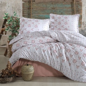 Lenjerie de pat dublu din bumbac 100% ranforce, Krista cu imprimeu floral delicat