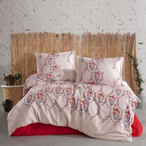 Lenjerie de pat dublu din bumbac 100% ranforce cu imprimeu floral traditional Navas