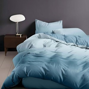 Lenjerie de pat finet bleu azur 4 piese cu cearșaf drept și fețe de pernă