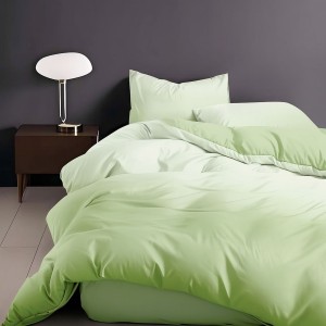 Lenjerie de pat finet verde deschis pastel 4 piese cu cearșaf drept și fețe de pernă