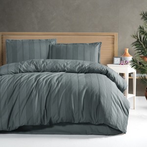 Lenjerie de pat Arakis V1 din bumbac 100% jacquard ranforce, design rafinat în nuanțe de antracit