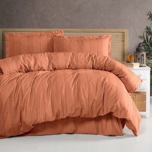 Lenjerie de pat Arakis V2 din bumbac 100% jacquard ranforce, design elegant în nuanțe de cărămiziu