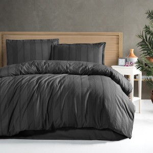 Lenjerie de pat jacquard ranforce, Clasy Home, design dungi negre - Arakis V4