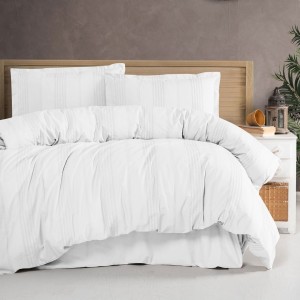 Lenjerie de pat jacquard ranforce, Clasy Home, design dungi - Arakis V7 alba