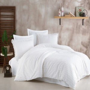Lenjerie de pat Clasy Home Estina V5 din bumbac 100% jacquard ranforce, design alb cu dungi discrete