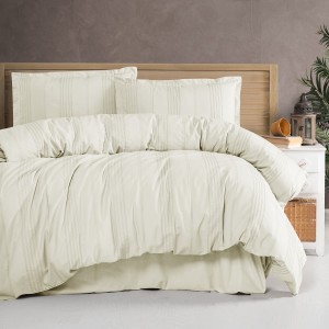 Lenjerie de pat jacquard ranforce, Clasy Home, design dungi crem - Arakis V5