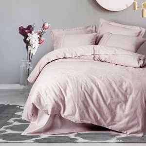 Lenjerie de pat jacquard satin de lux Cotton Box Jana Pudra, design floral roz, 100% bumbac satinat, set 6 piese