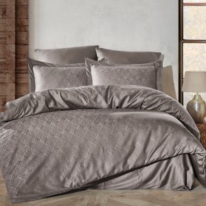 Lenjerie pat jacquard satin de lux Harley Maro Deschis cu model romburi Saheser Home