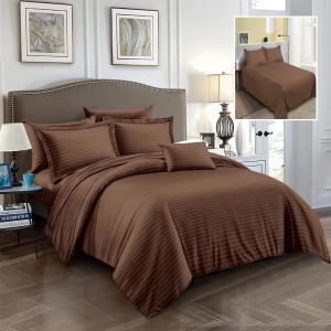 Set de lenjerie de pat maro din damasc policoton, perfect pentru pat dublu