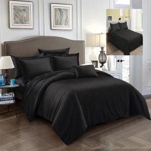 Set de lenjerie de pat neagră din damasc policoton pentru pat dublu