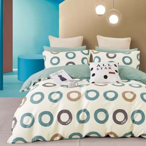 Lenjerie de pat percale cu cercuri turcoaz, maro și gri, bumbac 100%, set de 4 piese, fabricată în România ​