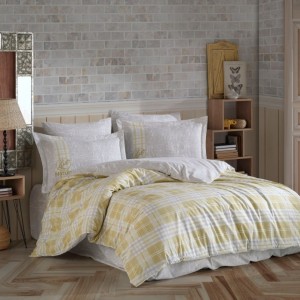 Lenjerie de pat cu carouri galbene și albe, Denim Yellow, set de 4 piese