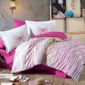 Set de lenjerie Hobby Home Poplin Percale, țesătură mercerizată vibrantă cu detalii de fluturi, pentru un somn odihnitor