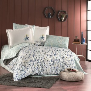 Lenjerie de pat poplin cu model marin și albastru închis, din bumbac 100%, set de 4 piese