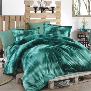 Lenjerie de pat poplin cu model verde degrade, din bumbac 100%, set de 4 piese
