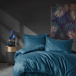 Lenjerie de pat premium din satin de lux cu design elegant în nuanțe de albastru