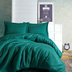 Lenjerie de pat premium satin de lux, Cotton Box, Stripe - Petrol Green