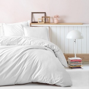 Lenjerie de pat din bumbac satinat CottonBox cu model dungi albe discrete