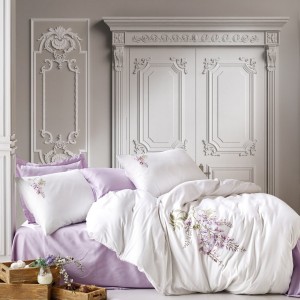 Lenjerie de pat premium satin de lux cu broderie, Cotton Box, Mita liliac