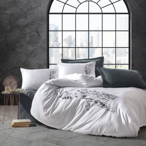 Lenjerie de pat premium satin de lux cu broderie, Cotton Box, Nicci - Anthracite