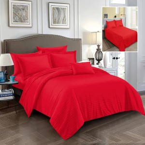 Set de lenjerie de pat roșie din damasc policoton pentru pat dublu, cearșafuri și fețe de pernă