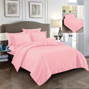 Set complet lenjerie de pat roz damasc policoton pentru pat dublu