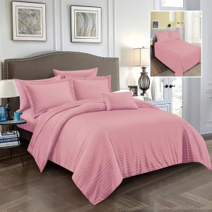 Set de lenjerie de pat roz pudră din damasc policoton pentru pat dublu, elegant și confortabil