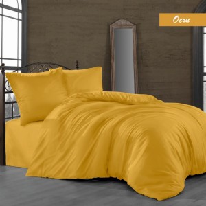 Lenjerie de pat satin de lux 6 piese, Class Home Collection, Ocru