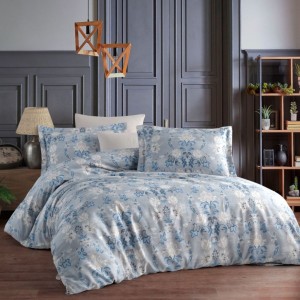 Lenjerie de pat satin de lux 6 piese, Class Home Collection, Maria Blue