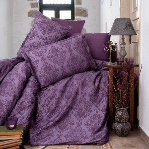 Lenjerie de pat Kavala mov cu design baroc din bumbac satinat