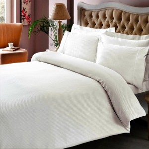 Lenjerie de pat bumbac 100% satinat TAC Stripe, alb, design cu dungi discrete, 6 piese