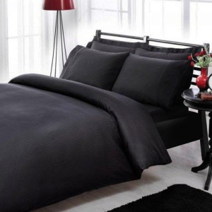 Lenjerie pat TAC premium satin de lux Stripe negru, model cu dungi discrete, bumbac 100% satinat mercerizat
