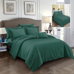 Set de lenjerie de pat verde din damasc policoton pentru pat dublu, cearșafuri și fețe de pernă