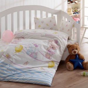 Lenjerie patut bebelusi bumbac 100% ranforce, Bahar Home, Olivia v2 - Blue