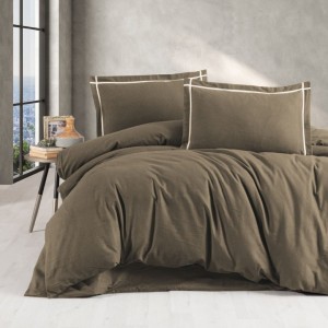 Lenjerie de pat dublu flanel Soprano Maro, uni, bumbac 100% calduroasa