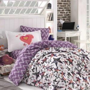 Lenjerie pat 1 persoana poplin percale, Hobby Home, Carmen Lilac