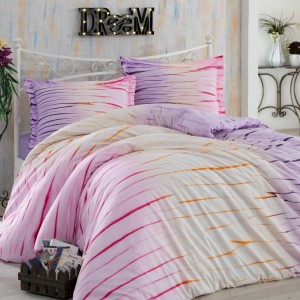 Lenjerie pat 1 persoana poplin percale, Hobby Home, Kirik Lila