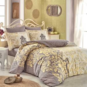 Lenjerie pat 1 persoana poplin pecale, Hobby Home, Mirella - Cappuccino