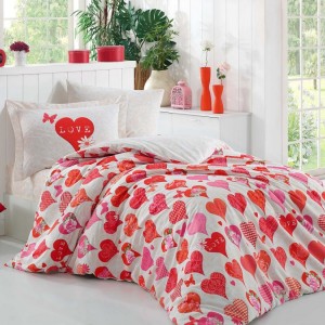 Lenjerie pat 1 persoana poplin pecale, Hobby Home, Vera - Red