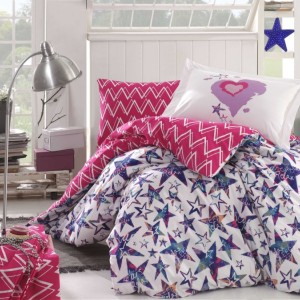 Lenjerie pat 1 persoana bumbac 100% poplin, Hobby Home, Carmen Fucsia